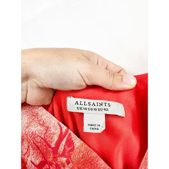 ALLSAINTS Melody Nerissa Peach Deer Print Midi Slipdress In Pink 10 - Picture 5 of 7